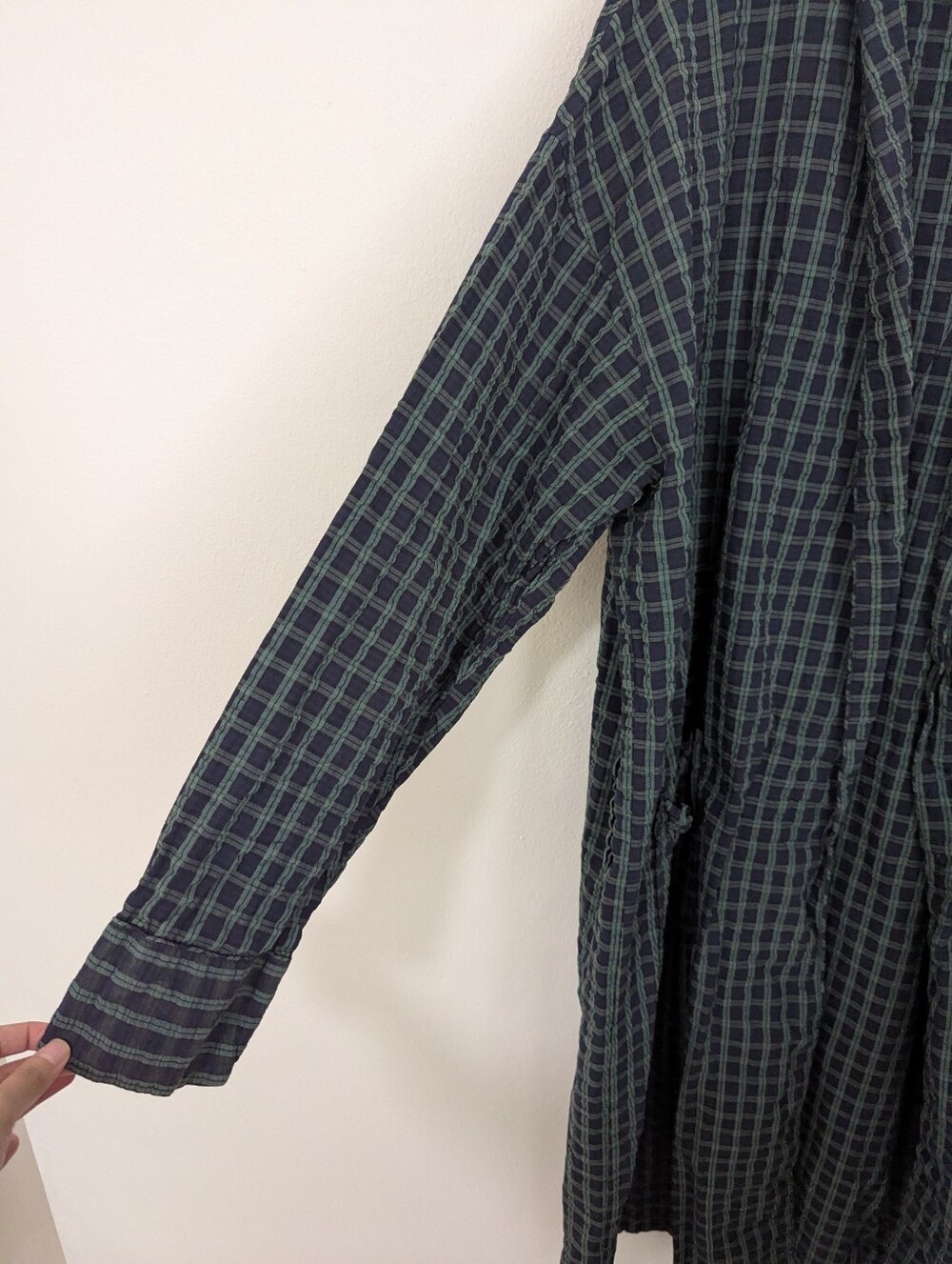 Vintage Christian Dior Robe De Chambre Plaid Robe Cotton Green Blue One Size - Picture 3 of 8